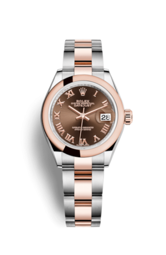 Lady-Datejust 28 Rolesor Rose Domed / Oyster / Chocolate Roman