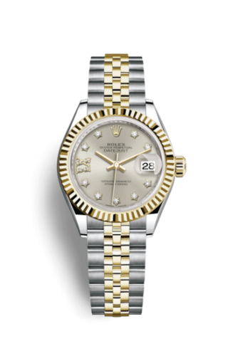 Lady-Datejust 28 Rolesor Yellow Fluted / Jubilee / Silver Diamond