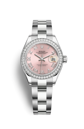 Lady-Datejust 28 Stainless Steel / Diamond / Pink - Roman / Oyster