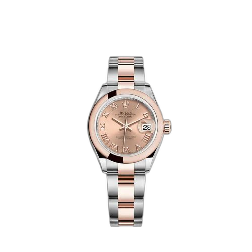 Lady-Datejust 28 Stainless Steel / Rose Gold / Domed / Rose - Roman / Oyster