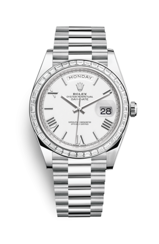 Day-Date 40 Platinum - Baguette / White Roman