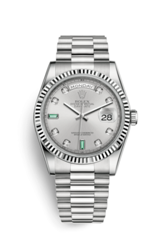 Day-Date 36 White Gold Fluted / President / Silver Diamond Emerald
