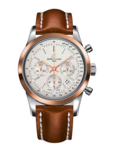 Transocean Chronograph Stainless Steel Red Gold / Silver / Calf