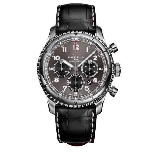 Aviator 8 B01 Chronograph 43 Stainless Steel / Anthracite / Croco / Folding