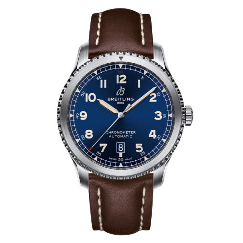 Aviator 8 Automatic 41 Stainless Steel / Blue / Calf / Folding