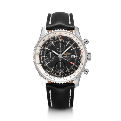 Navitimer World Stainless Steel / Black / Calf / Pin