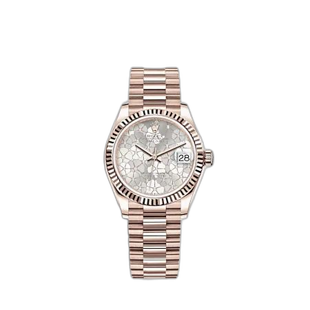 Datejust 31 Rose Gold - Fluted / Silver - Floral / President