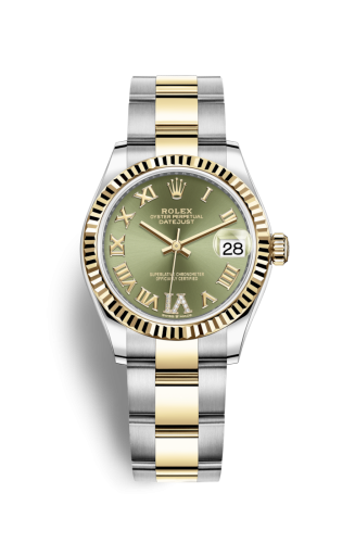 Datejust 31 Stainless Steel / Yellow Gold / Fluted / Olive - Roman / Oyster