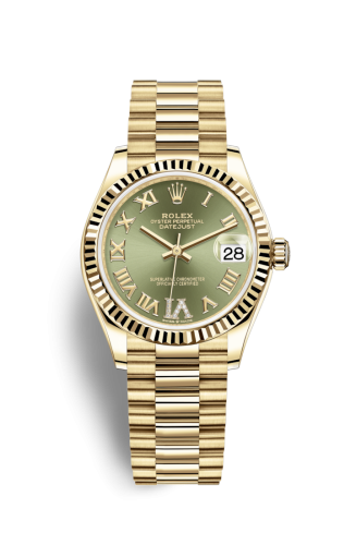 Datejust 31 Yellow Gold / Fluted / Olive - Roman / President