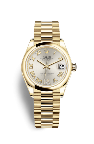 Datejust 31 Yellow Gold / Domed / Silver - Roman / President