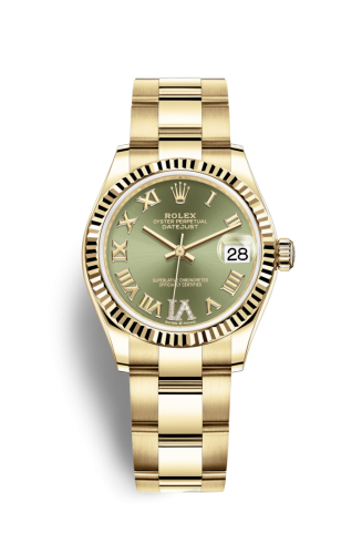 Datejust 31 Yellow Gold / Fluted / Olive - Roman / Oyster