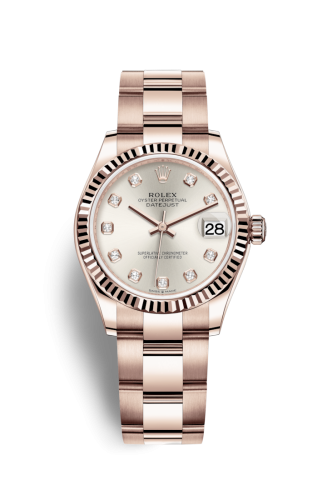 Datejust 31 Rose Gold / Fluted / Silver - Diamond / Oyster