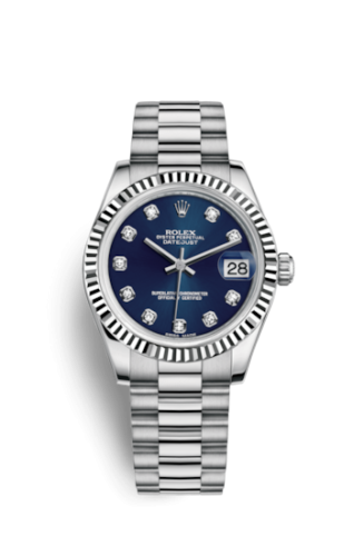Datejust 31 White Gold Fluted / President / Blue Diamond