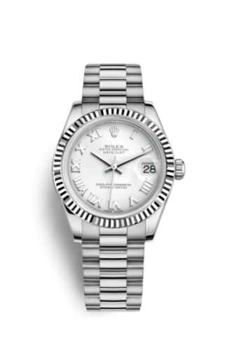 Datejust 31 White Gold Fluted / President / White Roman