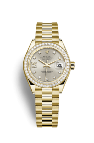 Lady-Datejust 28 Yellow Gold Diamond / President / Silver Diamond