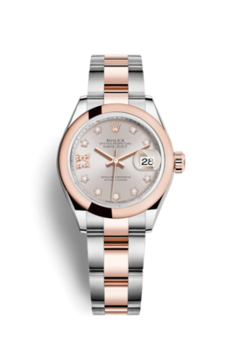 Lady-Datejust 28 Rolesor Rose Domed / Oyster / Sundust Diamond