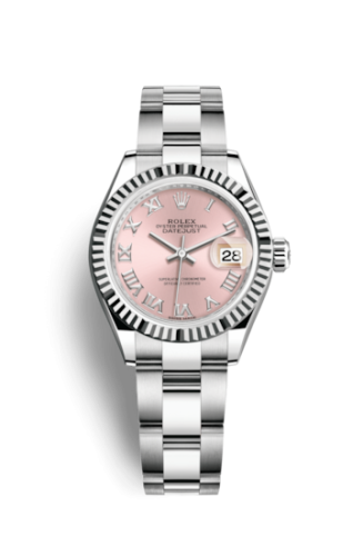 Lady-Datejust 28 Stainless Steel Fluted / Pink - Roman / Oyster