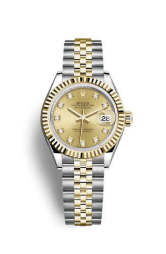 Lady-Datejust 28 Rolesor Yellow Fluted / Jubilee / Champagne Diamond