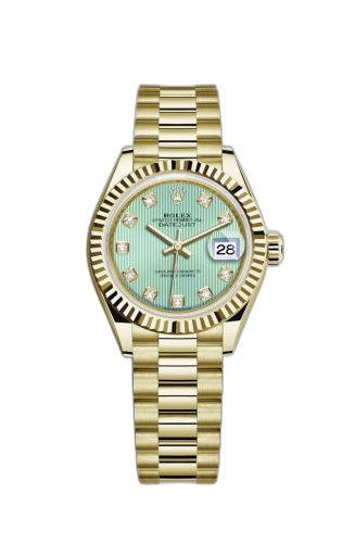 Lady-Datejust 28 Yellow Gold Fluted / President / Green Diamond
