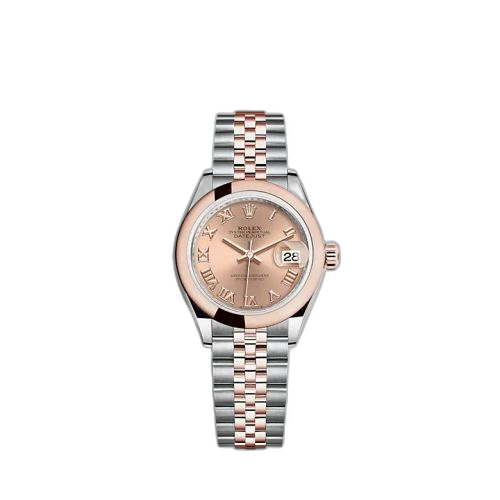 Lady-Datejust 28 Stainless Steel / Rose Gold / Domed / Rose - Roman / Jubilee