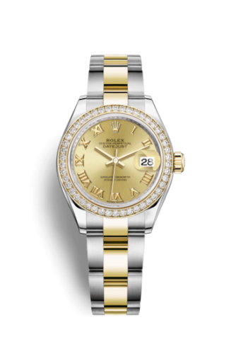 Lady-Datejust 28 Rolesor Yellow Diamond / Oyster / Champagne Roman