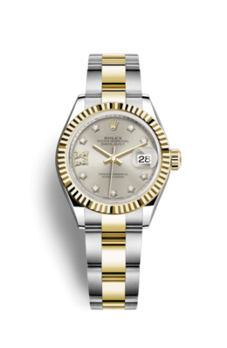 Lady-Datejust 28 Rolesor Yellow Fluted / Oyster / Silver Diamond