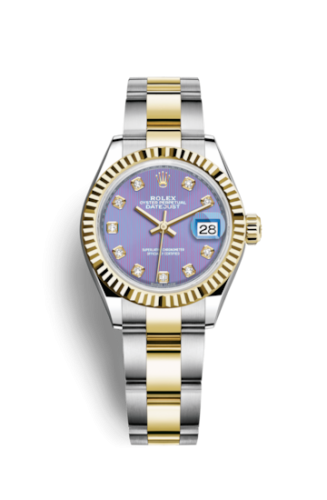 Lady-Datejust 28 Rolesor Yellow Fluted / Oyster / Lavender Diamond