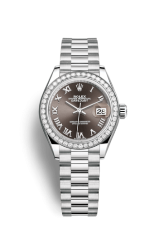 Lady-Datejust 28 Platinum Diamond / President / Dark Grey Roman