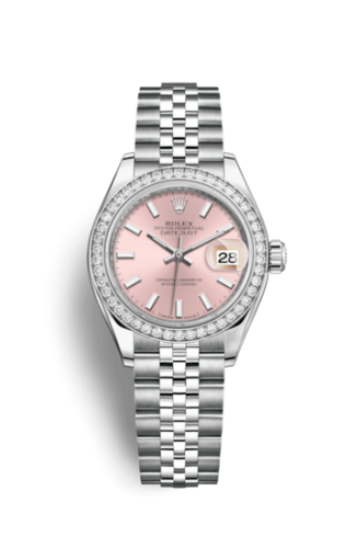 Lady-Datejust 28 Stainless Steel / Diamond / Pink / Jubilee