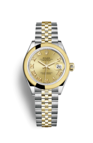 Lady-Datejust 28 Rolesor Yellow Domed / Jubilee / Champagne Roman