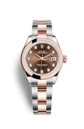 Lady-Datejust 28 Rolesor Rose Domed / Oyster / Chocolate Diamond