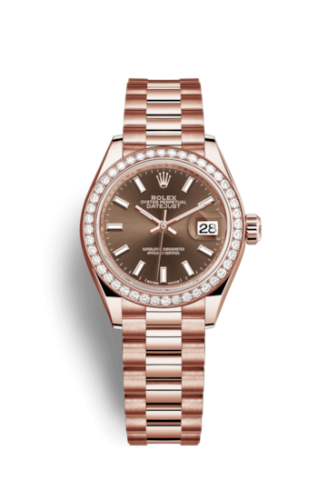 Lady-Datejust 28 Everose Diamond / President / Chocolate