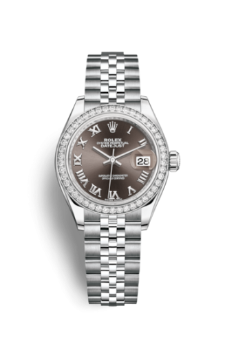 Lady-Datejust 28 Stainless Steel / Diamond / Grey - Roman / Jubilee