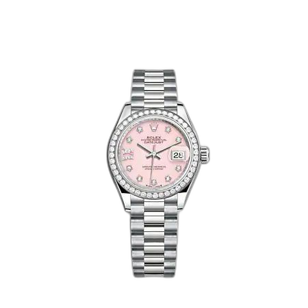 Lady-Datejust 28 White Gold - Diamond / President / Pink Opal