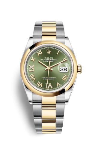 Datejust 36 Stainless Steel / Yellow Gold / Smooth / Olive Green Roman Diamond / Oyster