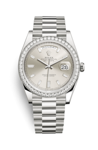 Day-Date 40 White Gold - Diamond / Silver - Baguette