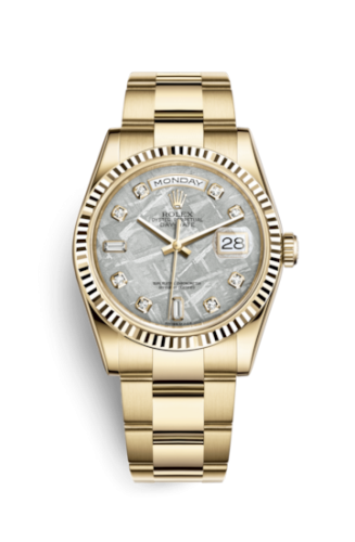 Day-Date 36 Yellow Gold Fluted Oyster Meteorite Diamonds