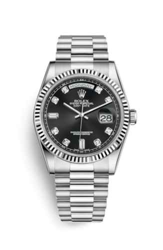 Day-Date 36 White Gold Fluted / President / Black Diamond