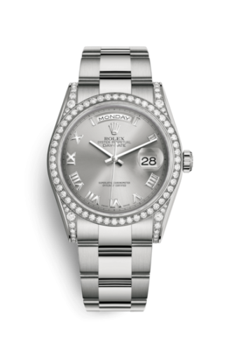 Day-Date 36 White Gold Diamonds / Oyster / Silver Roman