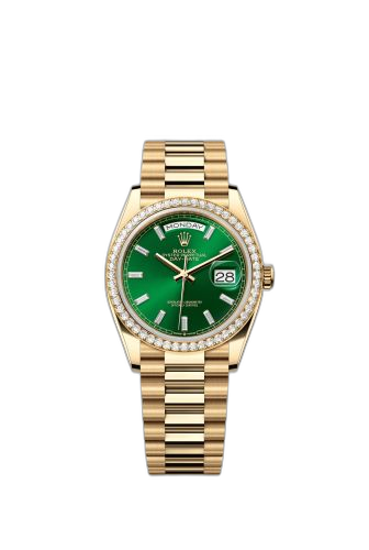 Day-Date 36 Yellow Gold - Diamond / Bright Green - Baguette / President