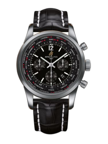Transocean Chronograph Unitime Pilot Stainless Steel / Black / Croco