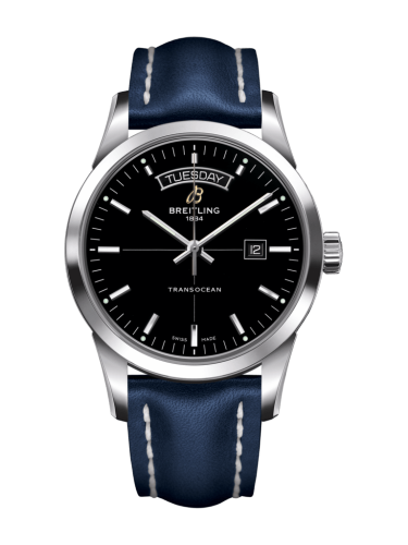Transocean Day & Date Stainless Steel / Black / Calf / Folding