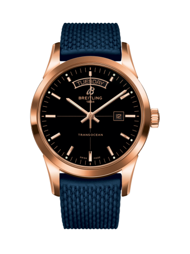 Transocean Day & Date Red Gold / Black / Rubber / Folding