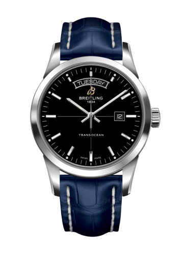 Transocean Day & Date Stainless Steel / Black / Croco / Pin