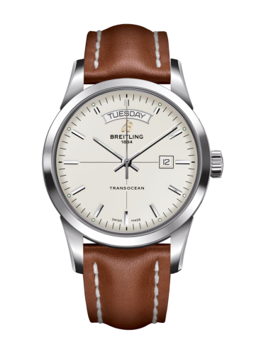 Transocean Day & Date Stainless Steel / Silver / Calf / Folding