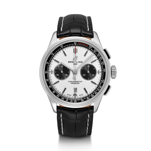 Premier B01 Chronograph 42 Stainless Steel / Silver / Croco / Folding