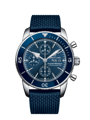 Superocean Heritage II Chronograph 44 Stainless Steel / Blue / Rubber / Folding