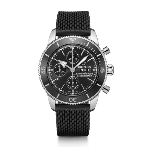 Superocean Heritage II Chronograph 44 Stainless Steel / Black / Rubber / Folding