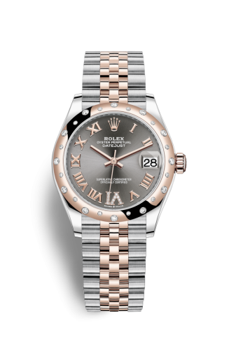 Datejust 31 Stainless Steel/ Rose Gold / Domed - Diamond / Grey - Roman / Jubilee
