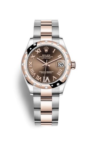 Datejust 31 Stainless Steel/ Rose Gold / Domed - Diamond / Chocolate - Roman / Oyster